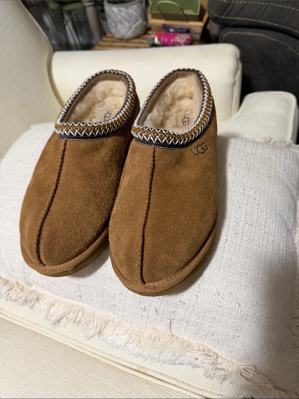 UGG Men's Chestnut Suede Shearling-Lined Slip-On Loafers